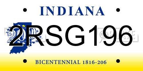 2RSG196 Indiana License Plate