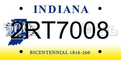 2RT7008 Indiana License Plate