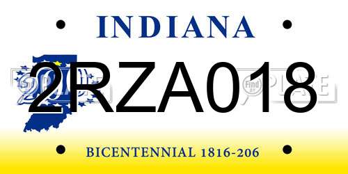 2RZA018 Indiana License Plate