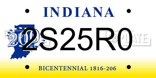 2S25R0 Indiana License Plate