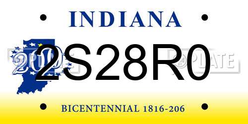 2S28R0 Indiana License Plate