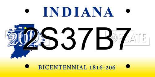 2S37B7 Indiana License Plate