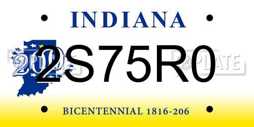 2S75R0 Indiana License Plate
