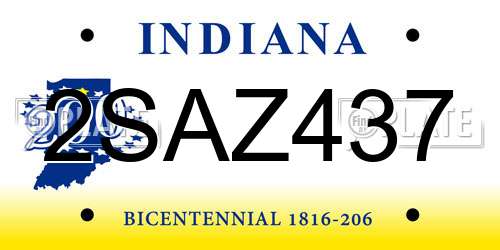 2SAZ437 Indiana License Plate
