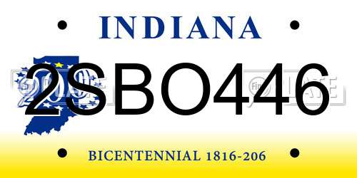 2SBO446 Indiana License Plate