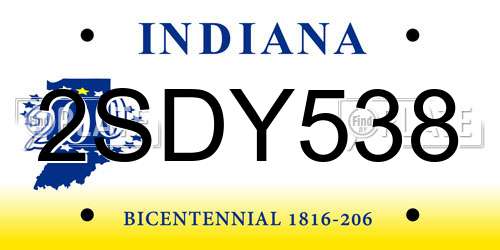 2SDY538 Indiana License Plate
