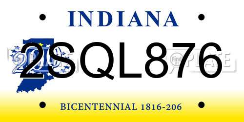 2SQL876 Indiana License Plate