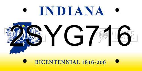 2SYG716 Indiana License Plate