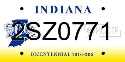 2SZ0771 Indiana License Plate