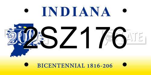 2SZ176 Indiana License Plate