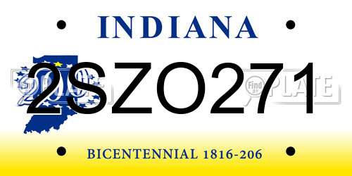 2SZO271 Indiana License Plate