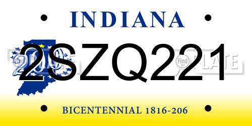 2SZQ221 Indiana License Plate