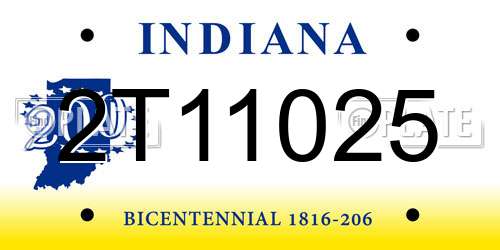 2T11025 Indiana License Plate