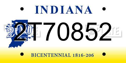 2T70852 Indiana License Plate
