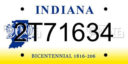 2T71634 Indiana License Plate