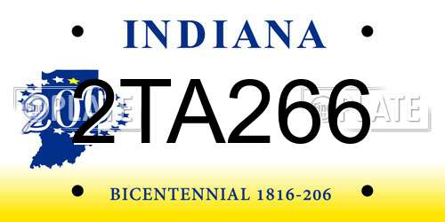 2TA266 Indiana License Plate