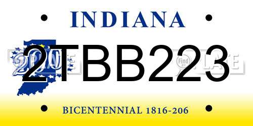 2TBB223 Indiana License Plate