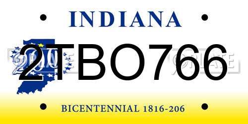 2TBO766 Indiana License Plate