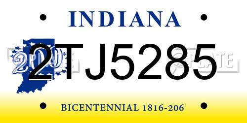 2TJ5285 Indiana License Plate