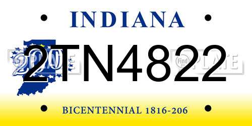 2TN4822 Indiana License Plate