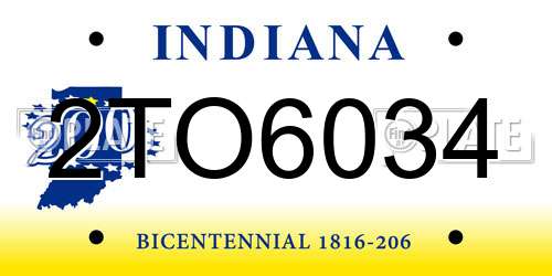 2TO6034 Indiana License Plate