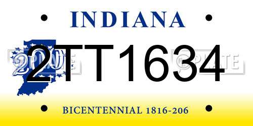 2TT1634 Indiana License Plate