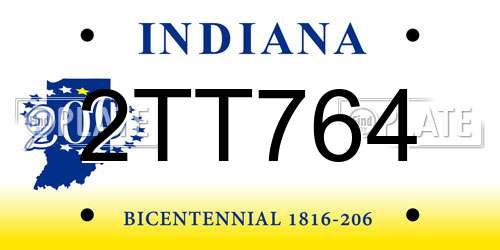 2TT764 Indiana License Plate