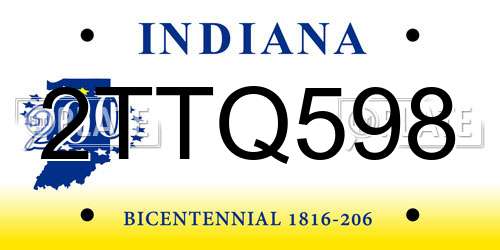 2TTQ598 Indiana License Plate