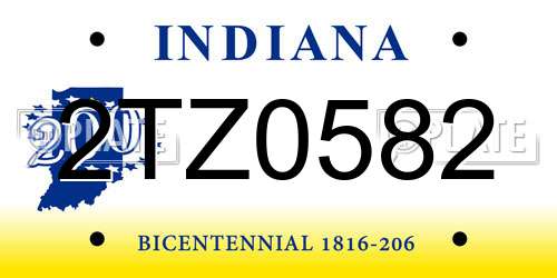 2TZ0582 Indiana License Plate