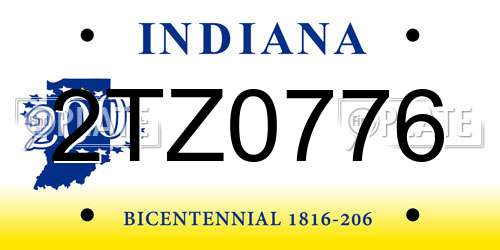 2TZ0776 Indiana License Plate