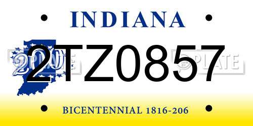 2TZ0857 Indiana License Plate