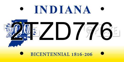 2TZD776 Indiana License Plate