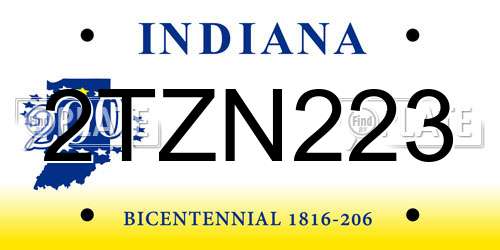 2TZN223 Indiana License Plate