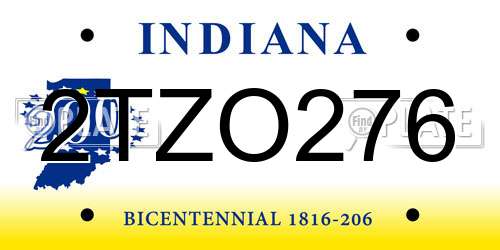 2TZO276 Indiana License Plate