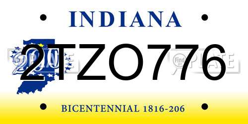 2TZO776 Indiana License Plate