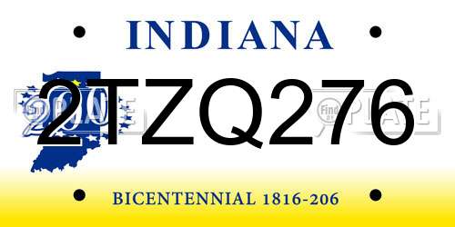 2TZQ276 Indiana License Plate