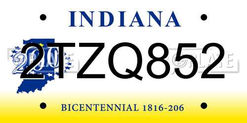 2TZQ852 Indiana License Plate