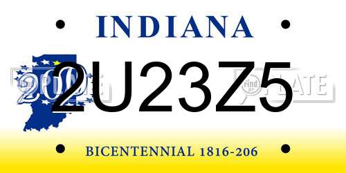 2U23Z5 Indiana License Plate