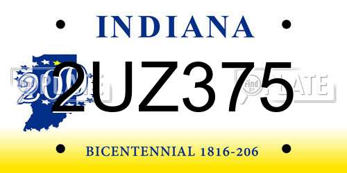 2UZ375 Indiana License Plate