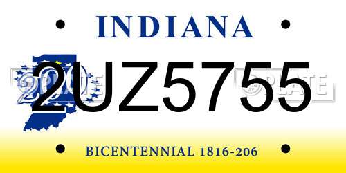 2UZ5755 Indiana License Plate