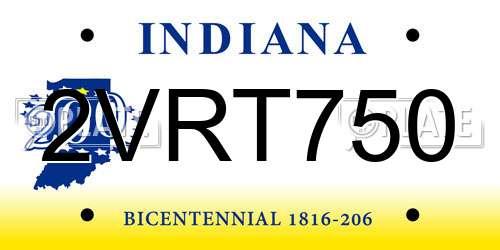 2VRT750 Indiana License Plate
