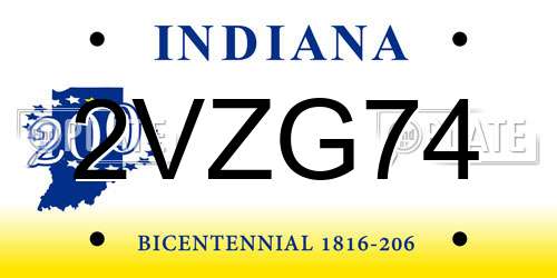 2VZG74 Indiana License Plate