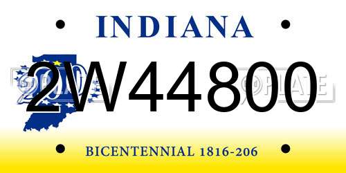 2W44800 Indiana License Plate