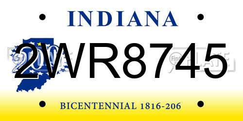 2WR8745 Indiana License Plate