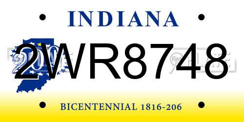 2WR8748 Indiana License Plate