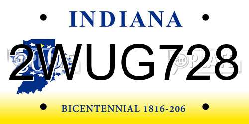 2WUG728 Indiana License Plate