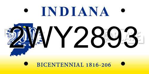 2WY2893 Indiana License Plate