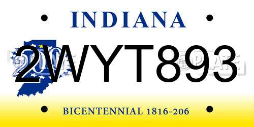 2WYT893 Indiana License Plate
