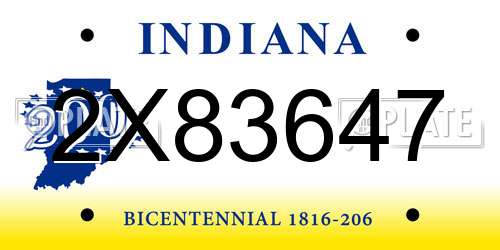 2X83647 Indiana License Plate