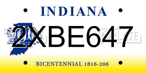 2XBE647 Indiana License Plate